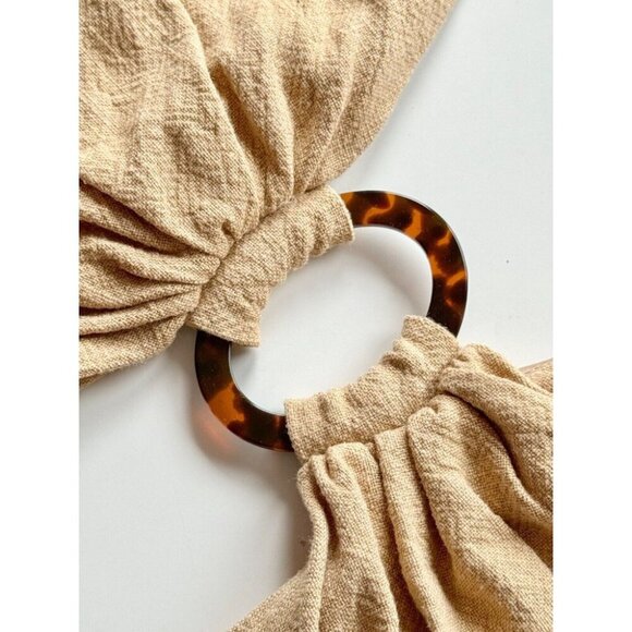 L'ACADEMIE Alora Tan Linen Blend Cut Out w/ Buckle Mini Dress, Size L - Picture 6 of 11